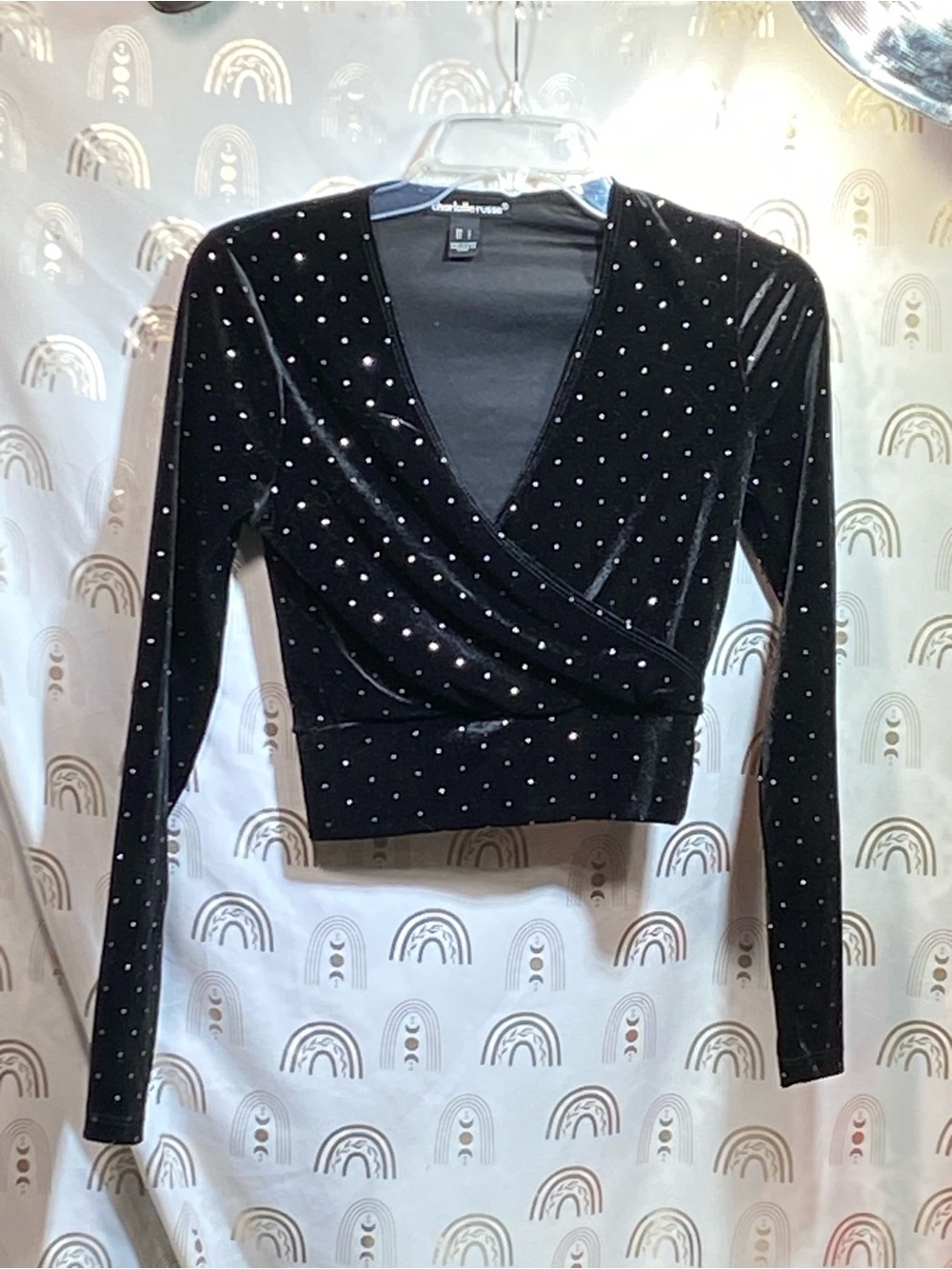 Charlotte Russe Black Velvet Studded Wrap Crop Top